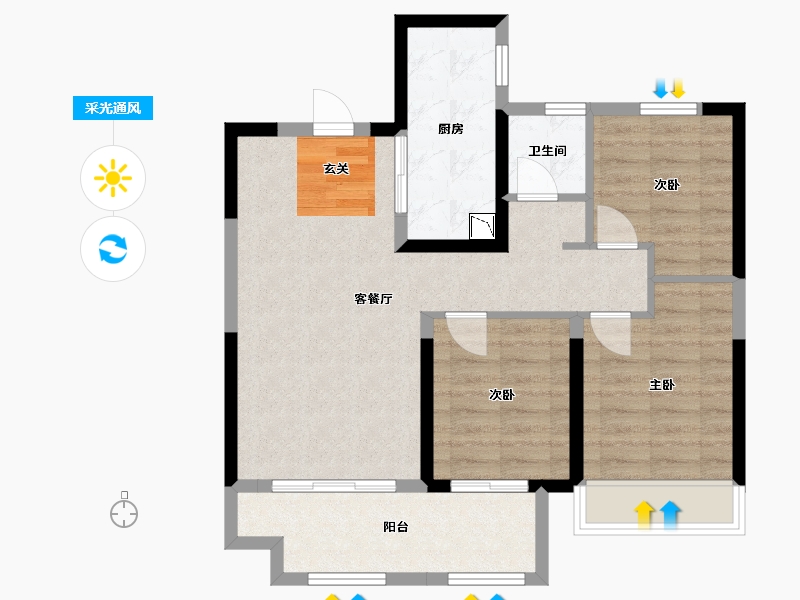 山东省-烟台市-百年万悦府-74.80-户型库-采光通风