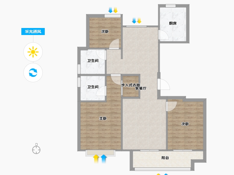 山东省-济南市-济南·杨柳春风-85.11-户型库-采光通风