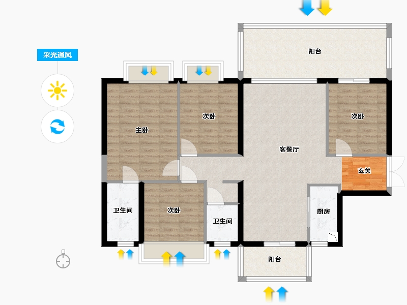 广西壮族自治区-南宁市-凯旋1号上水湾-116.00-户型库-采光通风