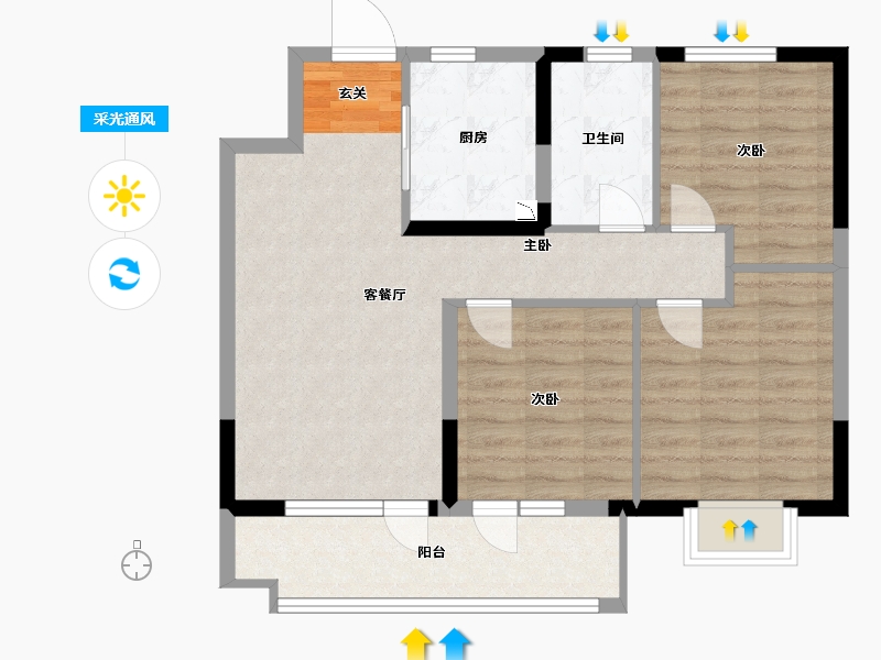 山东省-青岛市-龙湖西府原著-76.80-户型库-采光通风