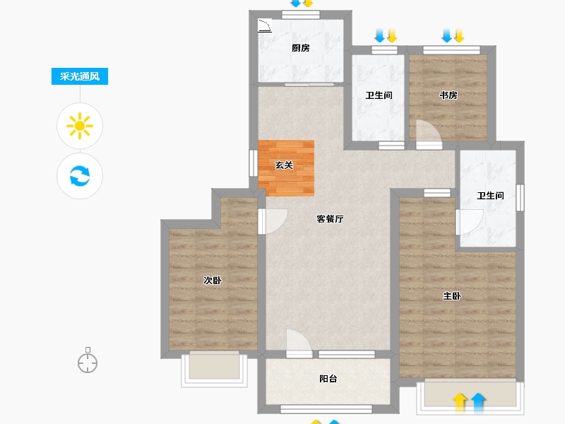 山东省-青岛市-海尔产城创白云山花园-81.20-户型库-采光通风