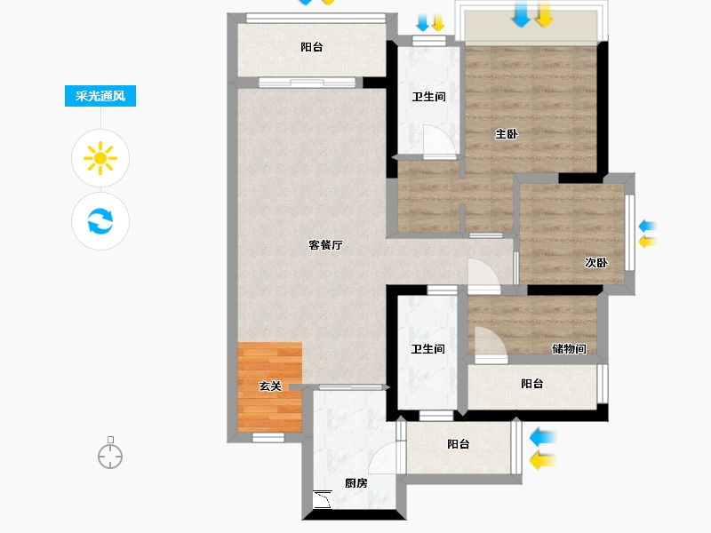 广东省-佛山市-朝安金茂悦-79.21-户型库-采光通风