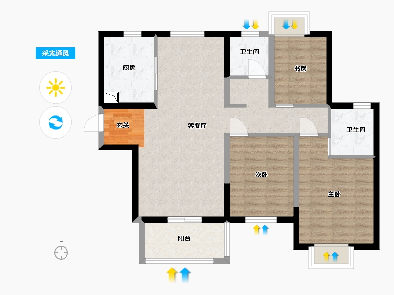 广东省-东莞市-新城玺樾门第-84.00-户型库-采光通风