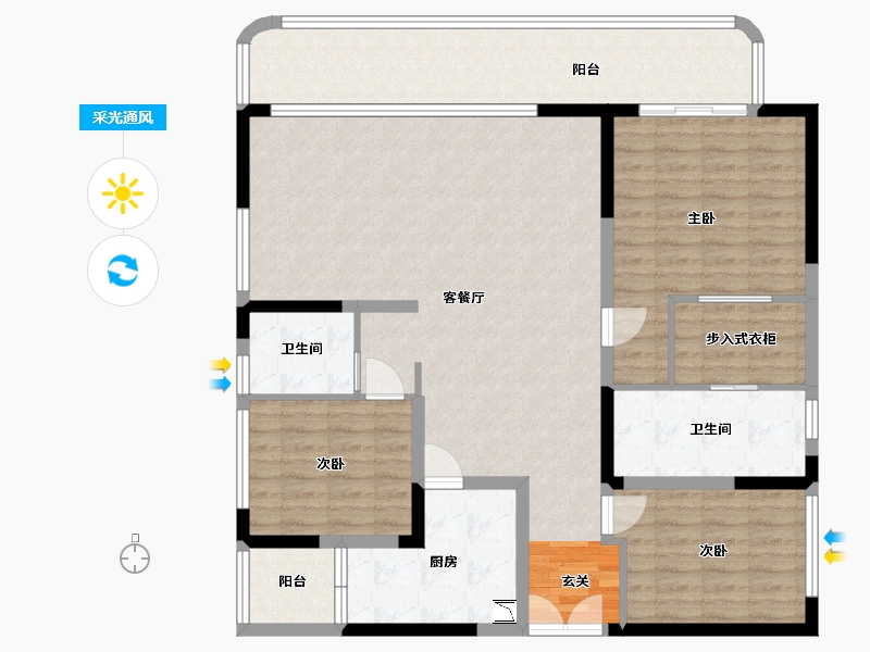 四川省-成都市-德商新希望・国宾锦麟天玺-127.95-户型库-采光通风