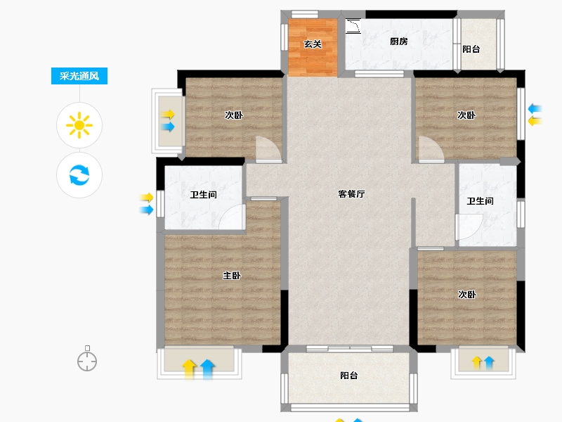 广东省-惠州市-珑悦锦云花园-108.00-户型库-采光通风