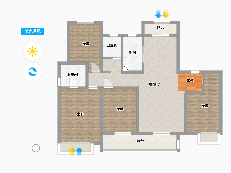 江苏省-扬州市-雅居乐江城雅郡-112.18-户型库-采光通风