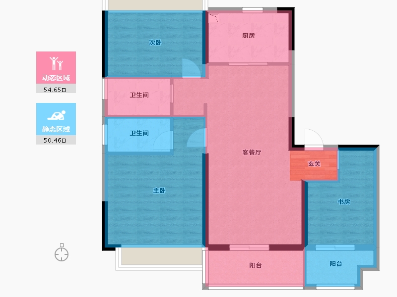 江苏省-扬州市-碧桂园陵江府-94.40-户型库-动静分区