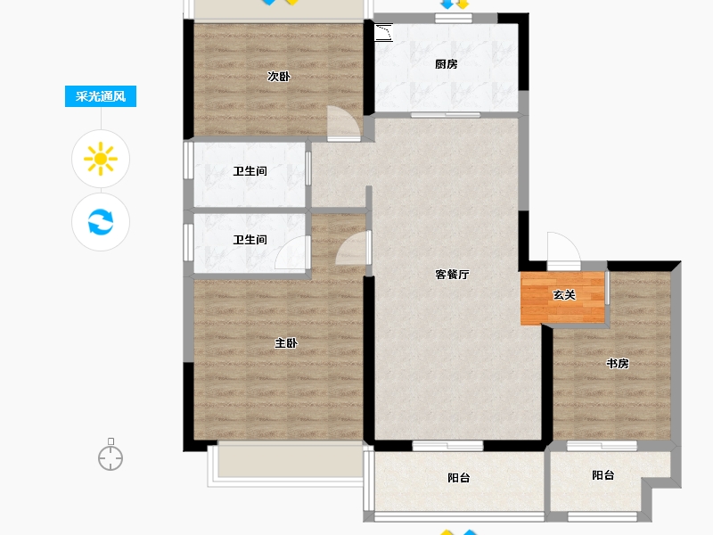 江苏省-扬州市-碧桂园陵江府-94.40-户型库-采光通风