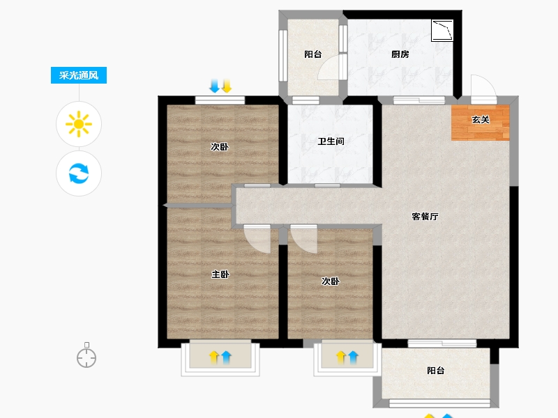 江苏省-扬州市-恒大桃源天境-80.80-户型库-采光通风