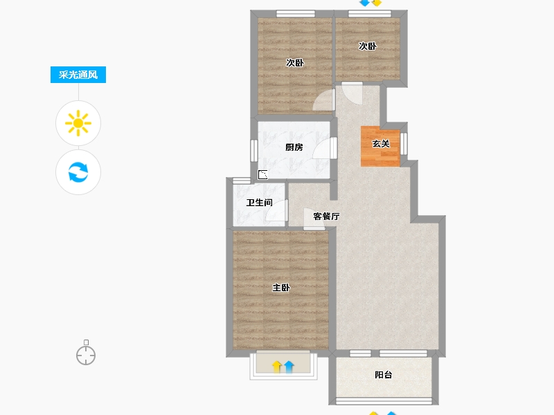 河北省-石家庄市-龙湖九里晴川-76.89-户型库-采光通风