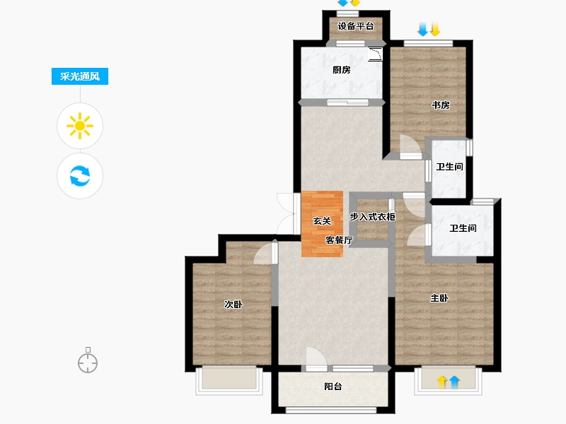 河北省-石家庄市-弘石湾・尚府-90.97-户型库-采光通风