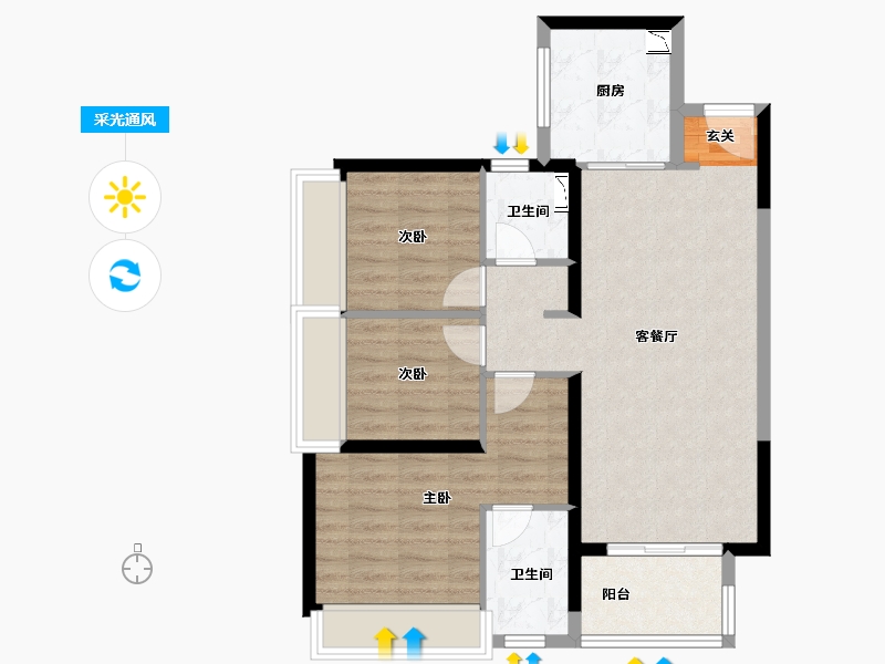 广东省-惠州市-灿邦珑廷-75.66-户型库-采光通风