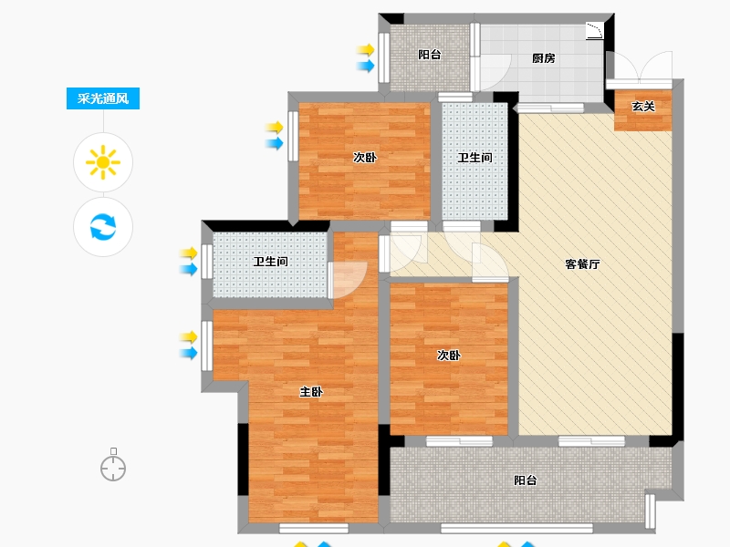 重庆-重庆市-华商悦江府-94.47-户型库-采光通风