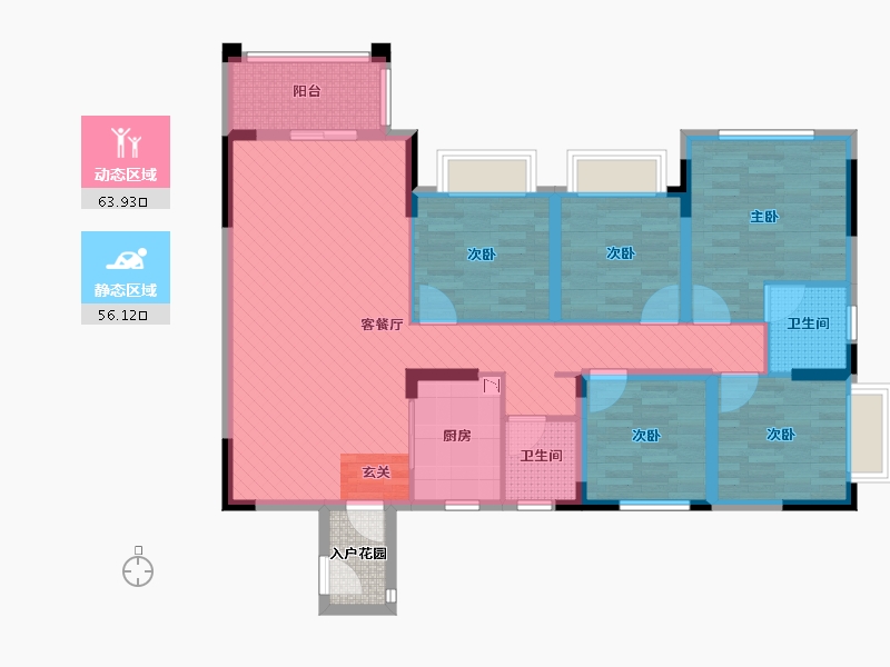 广西壮族自治区-玉林市-广恒中央城2栋2单元-108.66-户型库-动静分区