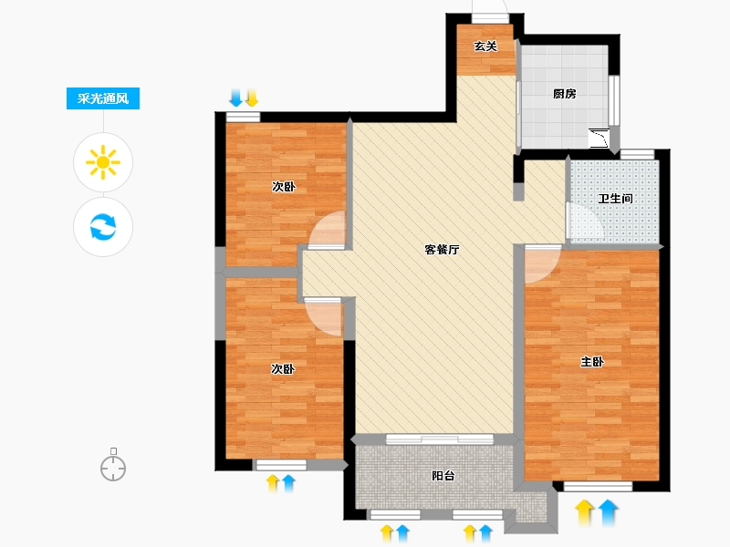 江苏省-淮安市-邦德云鼎-86.40-户型库-采光通风