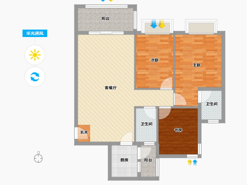 广东省-广州市-盛基雅苑-88.10-户型库-采光通风