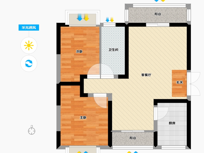 陕西省-西安市-湖畔嘉园-64.35-户型库-采光通风