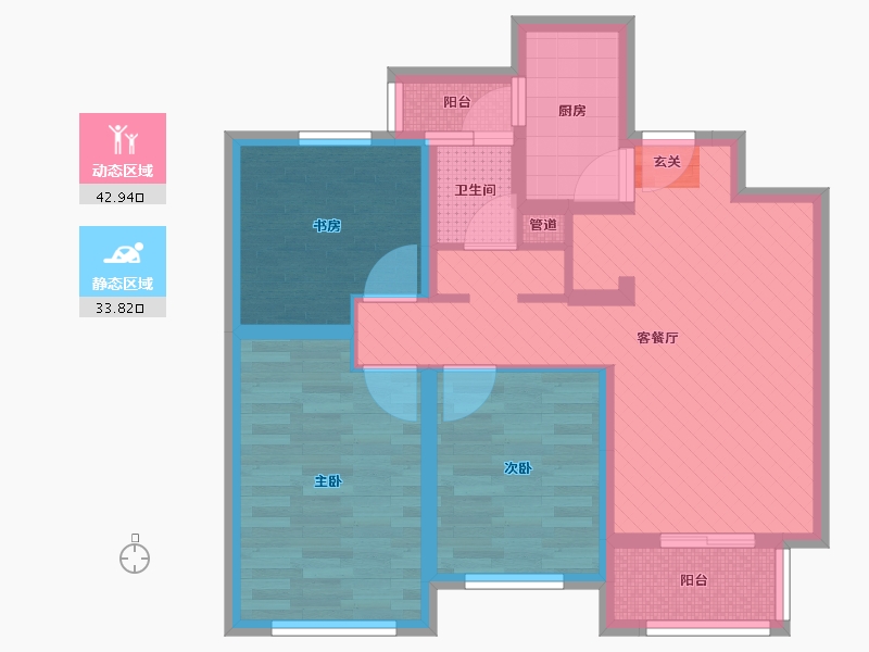 陕西省-西安市-天朗蔚蓝东庭-65.52-户型库-动静分区