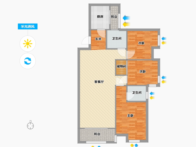 河南省-郑州市-大观国际-90.21-户型库-采光通风