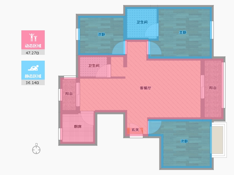 山西省-临汾市-郭家庄社区楼后巷-71.13-户型库-动静分区