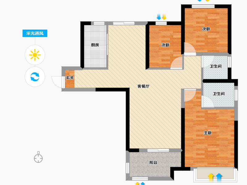 河南省-郑州市-名门翠园-87.92-户型库-采光通风