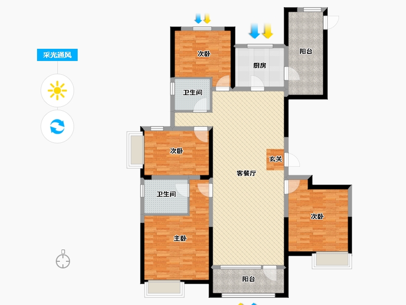 山东省-东营市-万达华府-144.78-户型库-采光通风