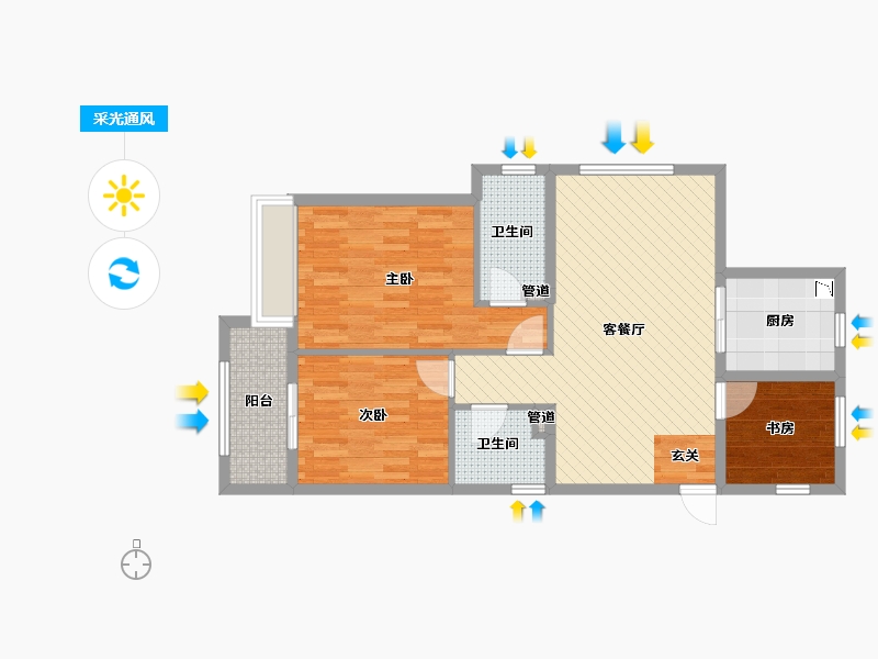 浙江省-杭州市-昆仑华府-80.64-户型库-采光通风