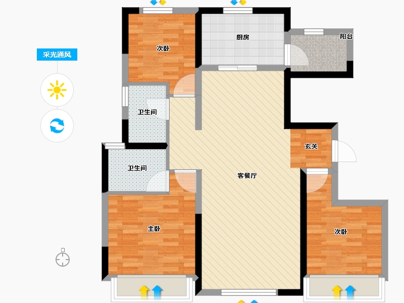 宁夏回族自治区-银川市-阅海一号院-85.04-户型库-采光通风