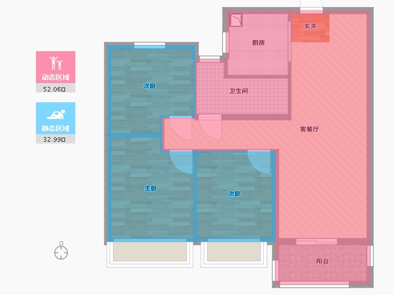 湖北省-鄂州市-航宇罗马假日-75.25-户型库-动静分区