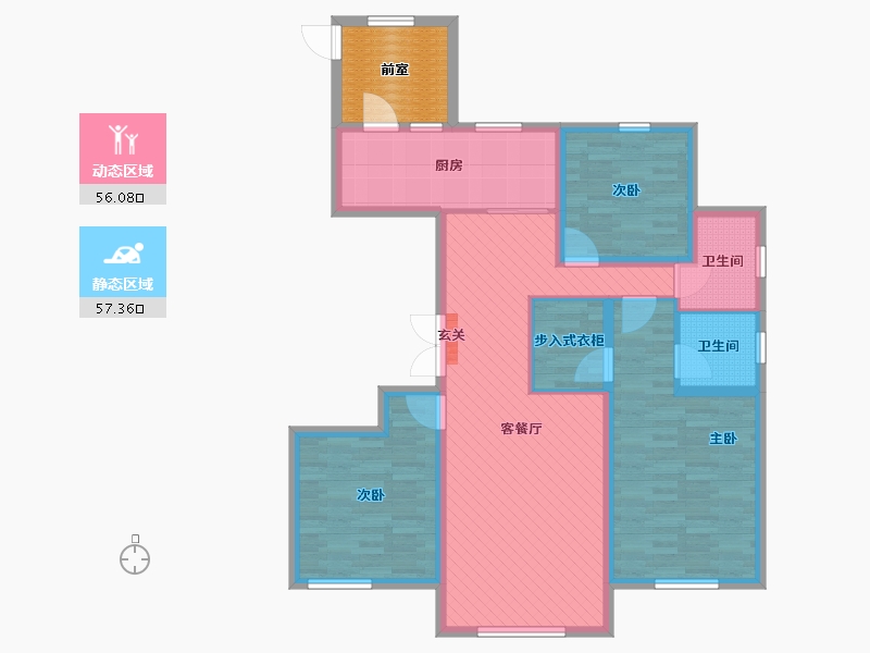 内蒙古自治区-呼和浩特市-万锦领秀-106.53-户型库-动静分区