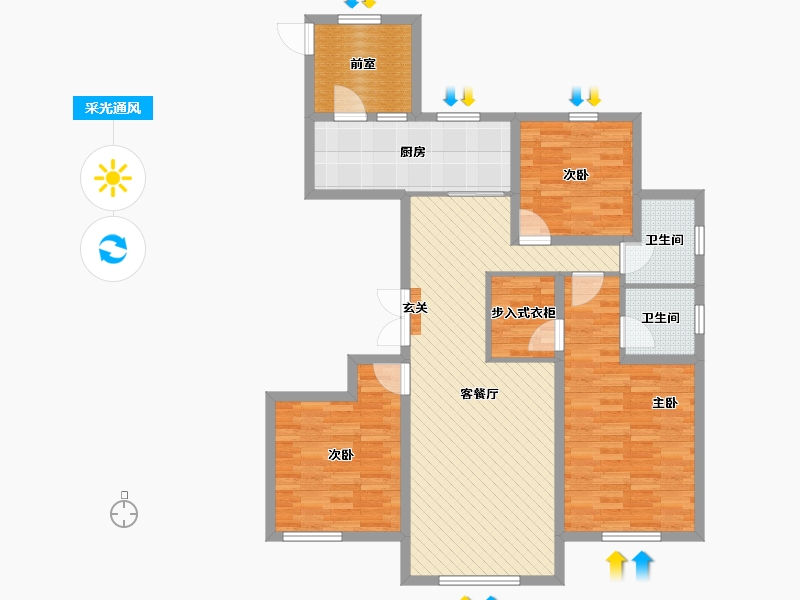 内蒙古自治区-呼和浩特市-万锦领秀-106.53-户型库-采光通风