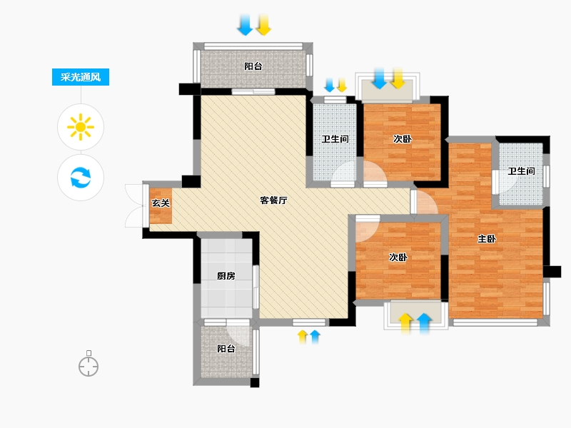 四川省-德阳市-美林康城铂悦府-90.93-户型库-采光通风