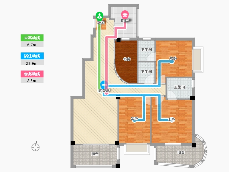 福建省-泉州市-美仙山花苑一期-3幢-126.49-户型库-动静线