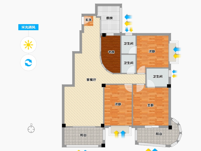 福建省-泉州市-美仙山花苑一期-3幢-126.49-户型库-采光通风