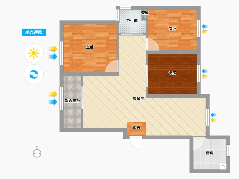 浙江省-宁波市-中央公馆-73.55-户型库-采光通风