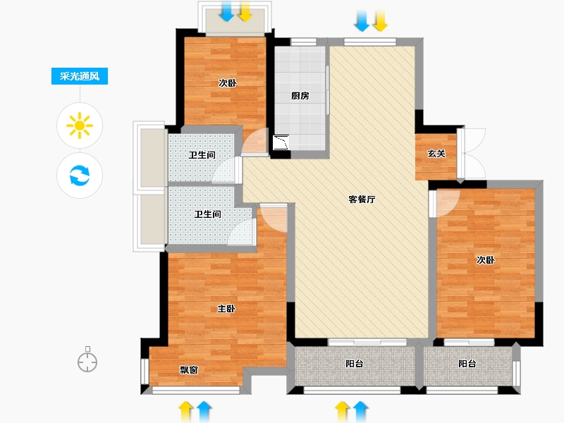 浙江省-嘉兴市-中房西郊庄园-95.80-户型库-采光通风