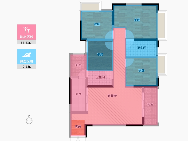 重庆-重庆市-桂山学府铭城-90.84-户型库-动静分区