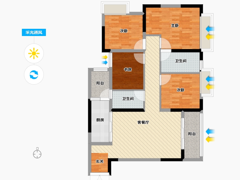 重庆-重庆市-桂山学府铭城-90.84-户型库-采光通风