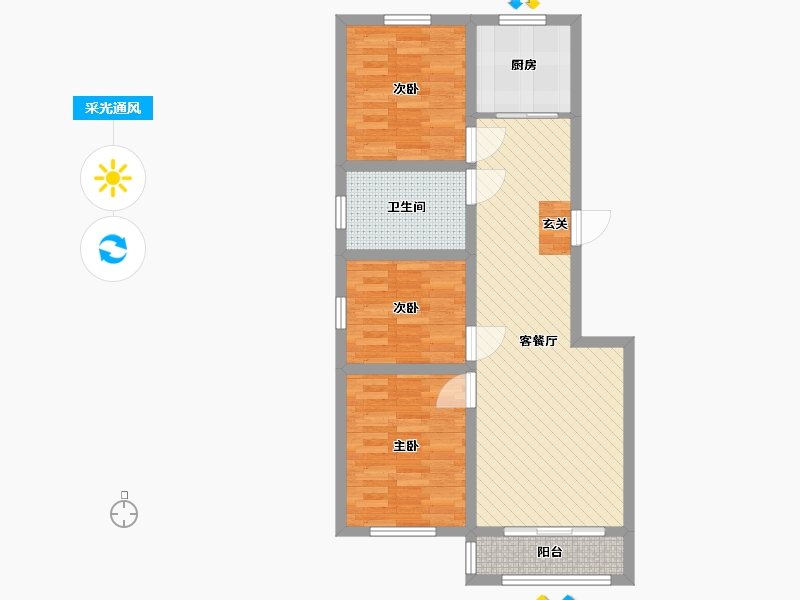 河北省-唐山市-南堡瑞景园-72.62-户型库-采光通风