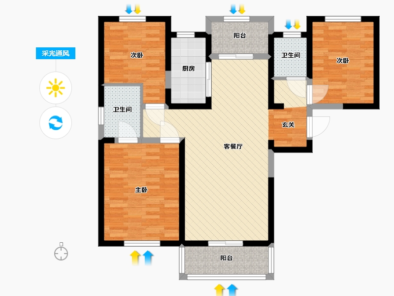 陕西省-西安市-曲江美好时光-87.27-户型库-采光通风