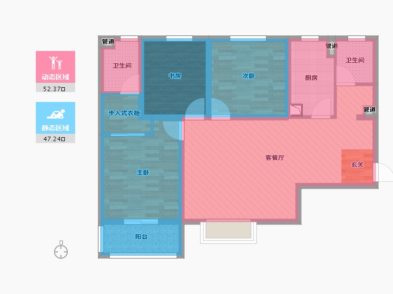 陕西省-西安市-巨威.大秦郡-87.44-户型库-动静分区