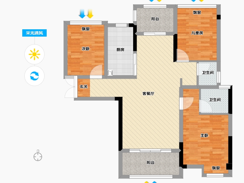 湖南省-长沙市-南园小区-87.79-户型库-采光通风