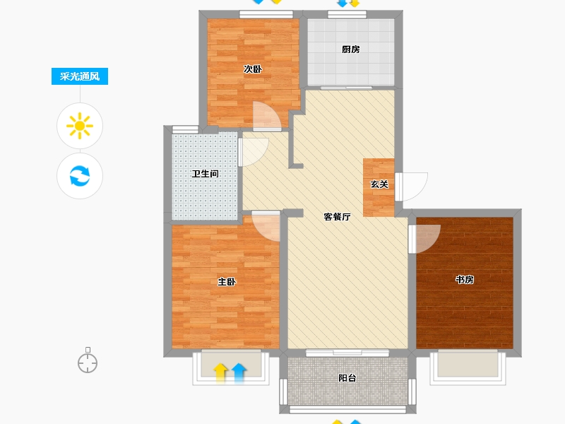 江苏省-苏州市-融创太湖御园-77.60-户型库-采光通风