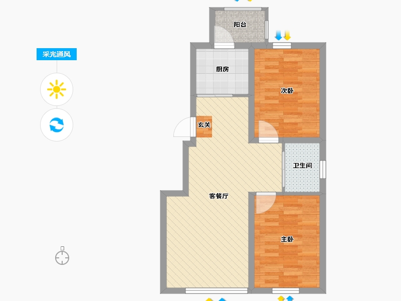 吉林省-四平市-上东一号小区二期-60.96-户型库-采光通风