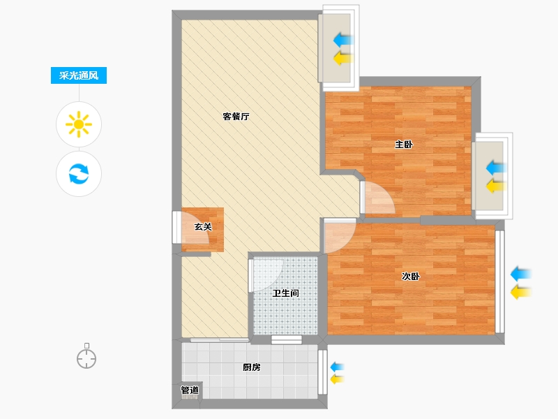 湖北省-武汉市-毛坦港湾-60.87-户型库-采光通风