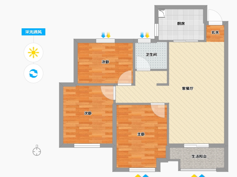 浙江省-杭州市-金竹新城-72.18-户型库-采光通风