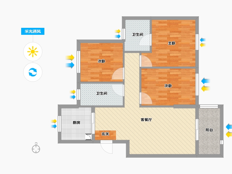 湖北省-武汉市-十里玫瑰-75.49-户型库-采光通风