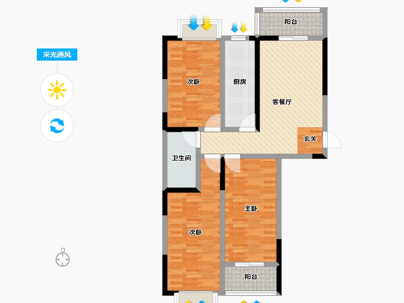 陕西省-咸阳市-枫景苑-86.64-户型库-采光通风