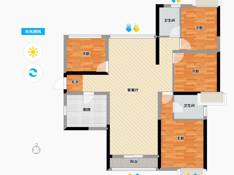 湖北省-黄冈市-时代广场-106.61-户型库-采光通风