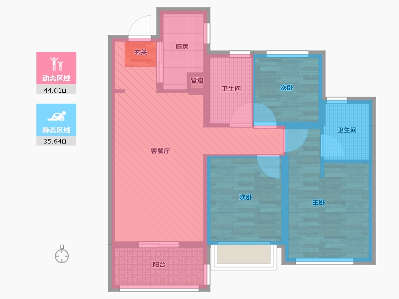 浙江省-杭州市-万科融信(西雅图)-68.59-户型库-动静分区